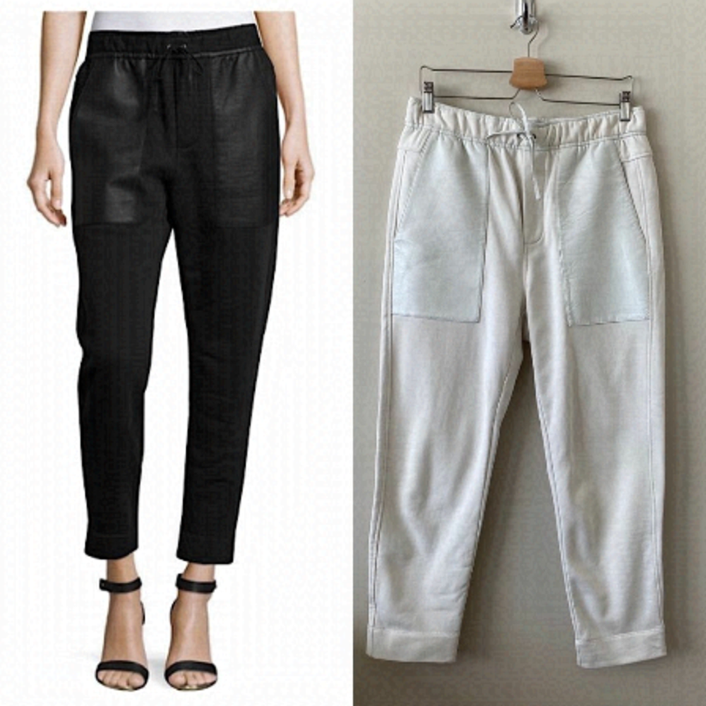 Helmut Lang-Street Style Leather Pocket Off White Joggers (Medium)